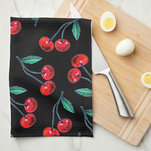 Sweet Red Cherry Pattern Tea Towel (Quarter Fold)