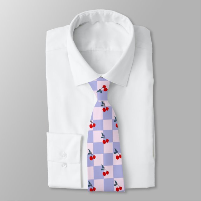 Sweet Red Cherry Pattern Tie (Tied)
