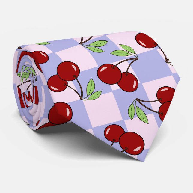 Sweet Red Cherry Pattern Tie (Rolled)