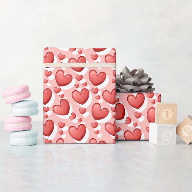 Sweet Red Heart Pattern Wrapping Paper Roll (Baby Shower)