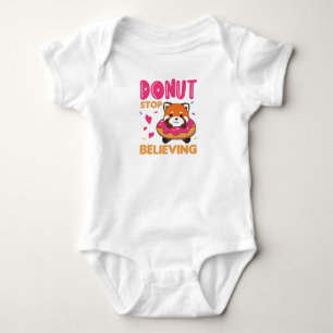 Sweet Red Panda Funny Animals In Doughnut Pink Baby Bodysuit