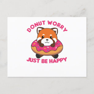 Sweet Red Panda Funny Animals In Doughnut Pink Postcard