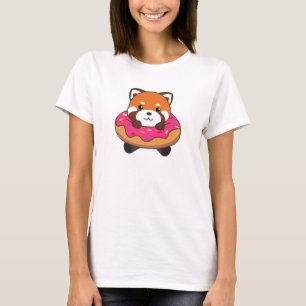 Sweet Red Panda Funny Animals In Doughnut Pink T-Shirt