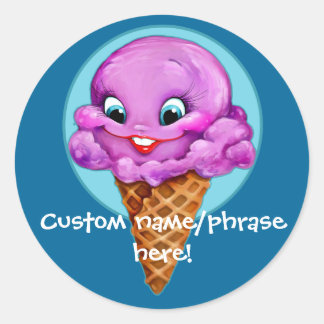 Sweet Red Raspberry Ice Cream Girl Classic Round Sticker