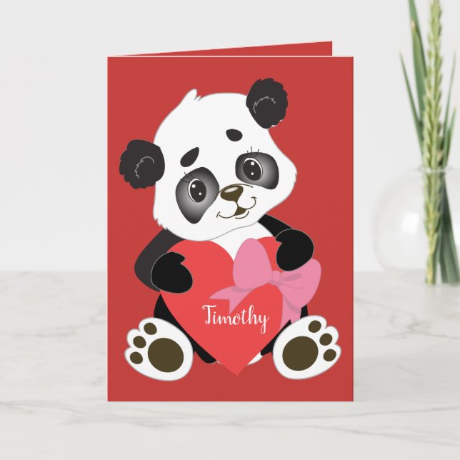 Sweet Red Valentine’s Day Card with Panda Design (Front)