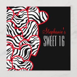 Sweet red zebra hearts Sweet 16 Party Invitation
