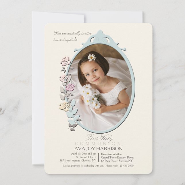 Sweet Reflection Photo First Holy Communion Invitation (Front)