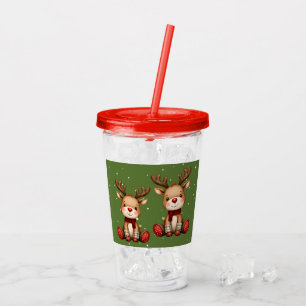 Sweet Reindeer Pair in Holiday Snowfall Acrylic Tumbler