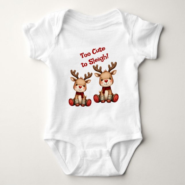 Sweet Reindeer Pair in Holiday Snowfall Baby Bodysuit (Front)