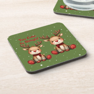 Sweet Reindeer Pair in Holiday Snowfall Coaster