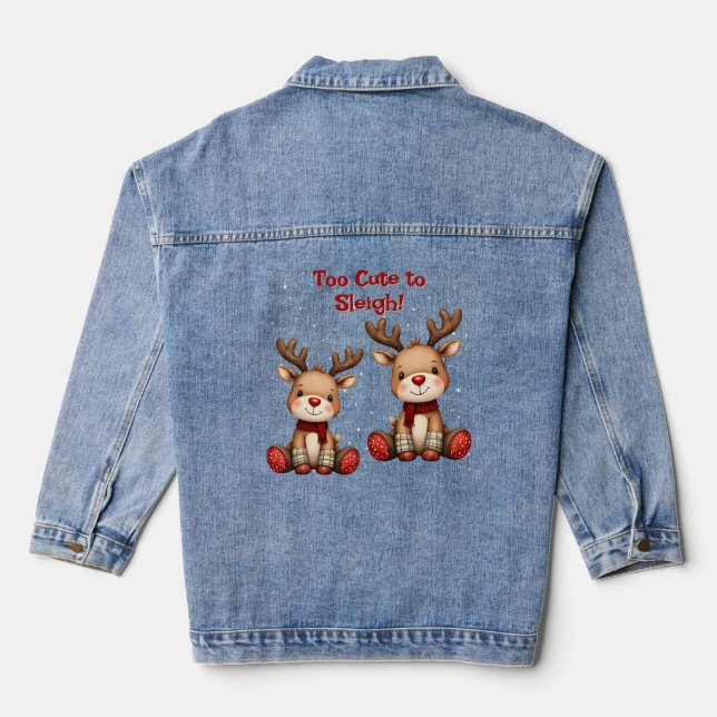 Sweet Reindeer Pair in Holiday Snowfall Denim Jacket (Back)