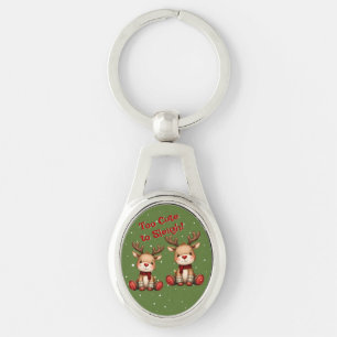 Sweet Reindeer Pair in Holiday Snowfall Key Ring