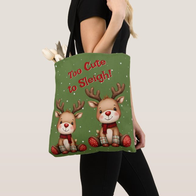 Sweet Reindeer Pair in Holiday Snowfall Tote Bag (Close Up)