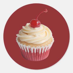 Sweet Retro Cherry-Topped Cupcake Classic Round Sticker