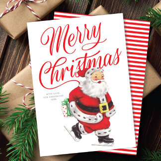 Sweet Retro Ice Skating Santa Non-Photo Christmas Holiday Card