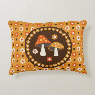 Sweet Retro Mushrooms and Flowers  Decorative Cushion