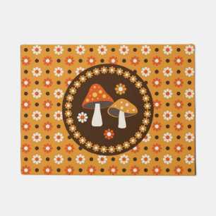 Sweet Retro Mushrooms and Flowers Doormat
