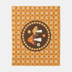 Sweet Retro Mushrooms and Flowers  Fleece Blanket