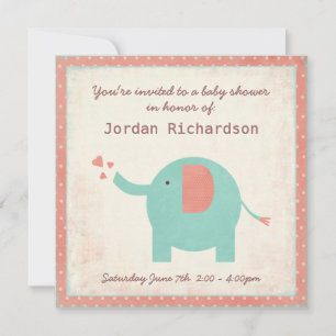 Sweet Retro Unisex Elephant Baby Shower Invitation