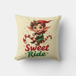 Sweet Ride Christmas Elf Throw Pillow