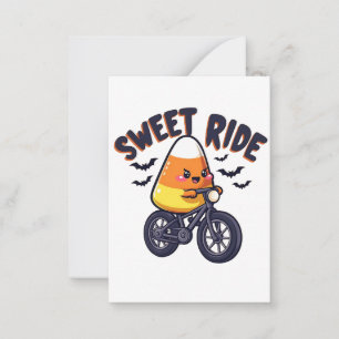 Sweet Ride Funny Candy Corn Biking Halloween Card
