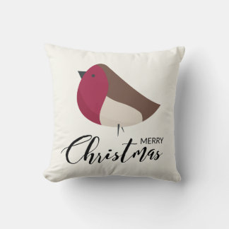 Sweet Robin and Red Bow Throw Pillow