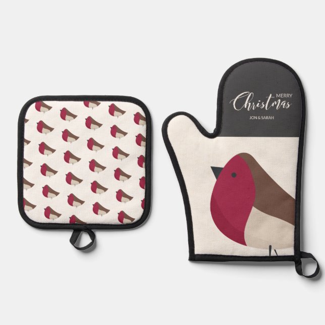 Sweet Robin  Oven Mitt & Pot Holder Set (Front)