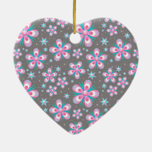 Sweet Romantic  Abstract Pink Flowers Pattern Ceramic Ornament