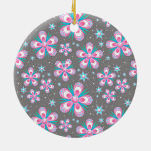 Sweet Romantic  Abstract Pink Flowers Pattern Ceramic Tree Decoration