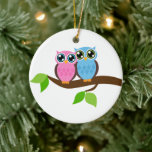 Sweet Romantic Owls Ceramic Tree Decoration<br><div class="desc">Art by Heartlocked</div>