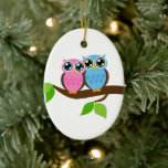 Sweet Romantic Owls Ceramic Tree Decoration<br><div class="desc">Art by Heartlocked</div>