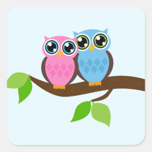 Sweet Romantic Owls Square Sticker