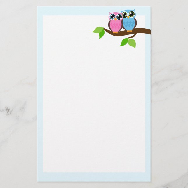 Sweet Romantic Owls Stationery (Front)