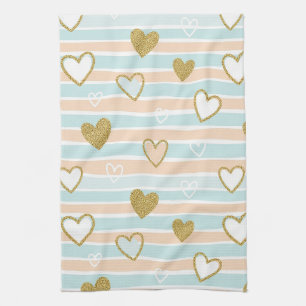 Sweet Romantic Pastel Heart Stripe Tea Towel