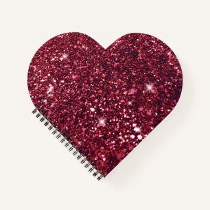 Sweet Romantic Red Glitter Heart Notebook