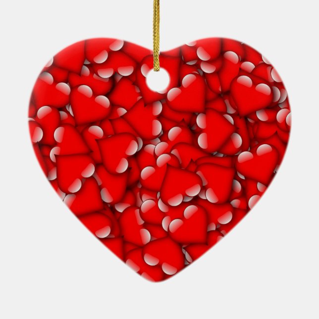 Sweet Romantic Valentine Love Hearts Red Ceramic Ornament (Back)