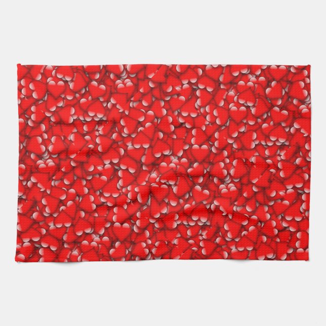 Sweet Romantic Valentine Love Hearts Red Tea Towel (Horizontal)