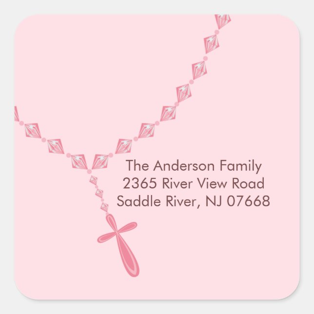 Sweet Rosary Beads Address Sticker Baptism (Front)