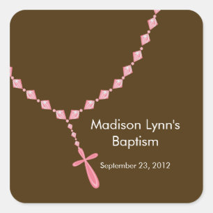 Sweet Rosary Beads Baptism Favour Seal Pink