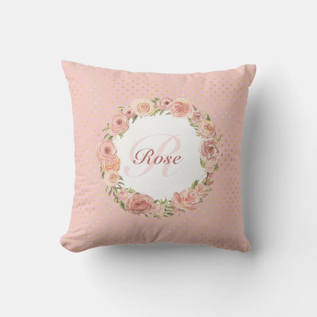 Sweet Rose Floral With Monogrammed Name Cushion (Front)