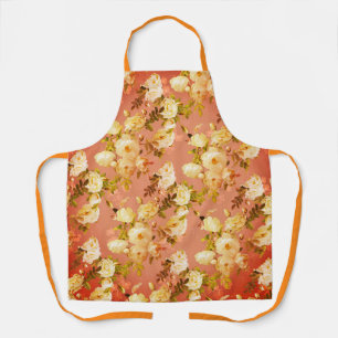Sweet Roses on Orange Background Apron
