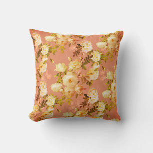Sweet Roses on Orange Background Cushion