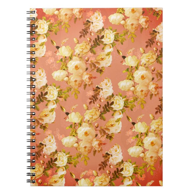 Sweet Roses on Orange Background Notebook (Front)