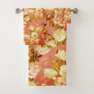 Sweet Roses on Orange Bath Towel Set