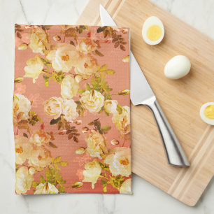 Sweet Roses on Red Tea Towel