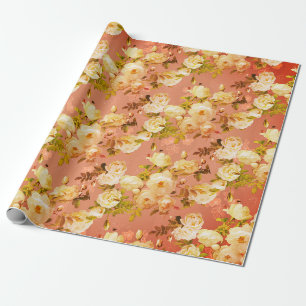 Sweet Roses on Red Wrapping Paper