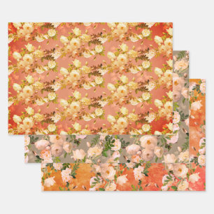 Sweet Roses on Red Wrapping Paper Sheet