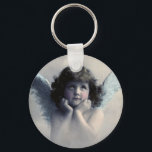 Sweet Rosy Cheeked Vintage Angel in Clouds Key Ring<br><div class="desc">Beautiful vintage design of a sweet angel with soft white wings and rosy cheeks,  holding her face in her hands. Looking peaceful and kind. The background is filled with soft ethereal clouds.</div>