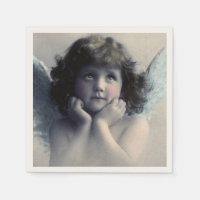 Sweet Rosy Cheeked Vintage Angel in Clouds