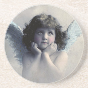 Sweet Rosy Cheeked Vintage Angel in the Clouds Coaster